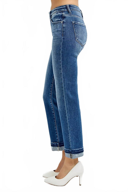 RISEN Mid Rise Ankle Straight Cuffed Jeans Blue 27 3
