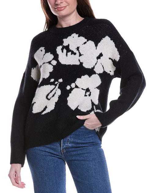 Vince Camuto Flower Motif Sweater Black Small 2