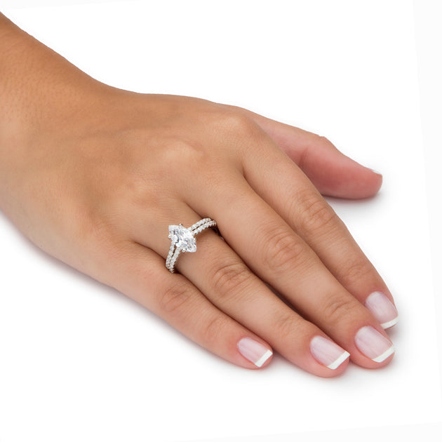 Palm 2.34 TCW Marquise Cubic Zirconia Platinum-plated Silver Bridal Ring Set White US 7 4