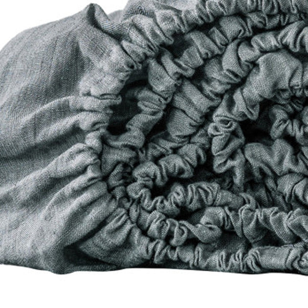 Hivvago Linen Fitted Sheet Slate Gray Queen 3