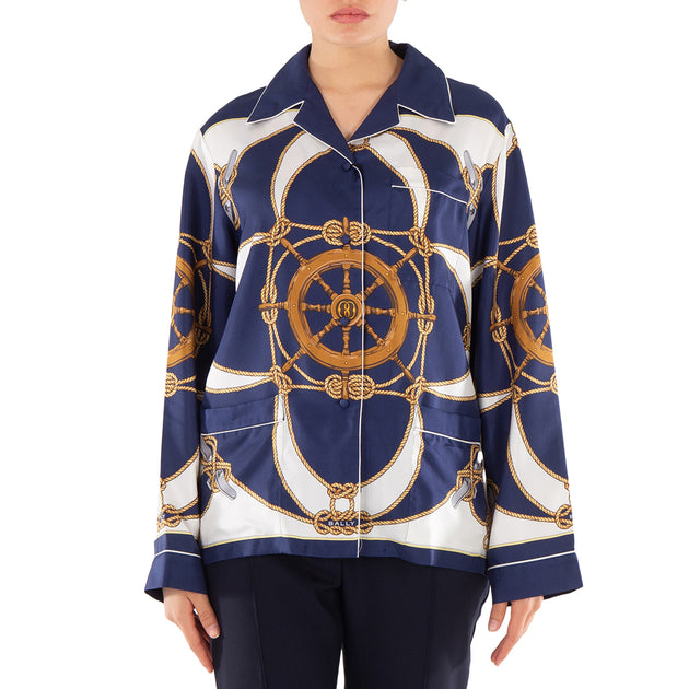 Bally Graphic-Print Notched-Collar Silk Shirt 2