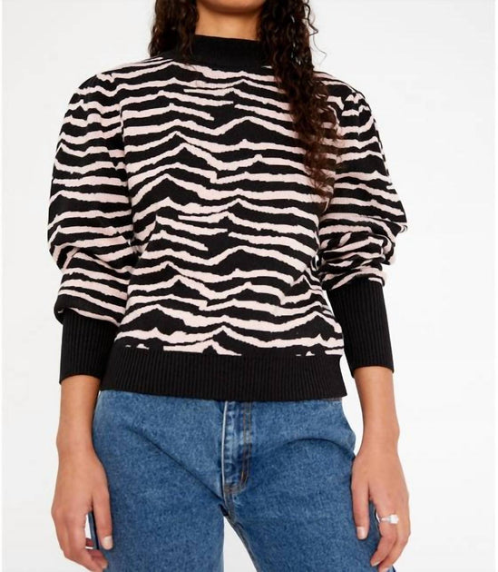 WILD PONY Zebra Print Intarsia-Knit Sweater Pink Medium 2