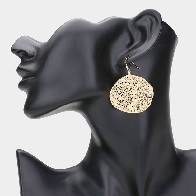 FASHNZFAB Leaf Drop Earrings Black 5