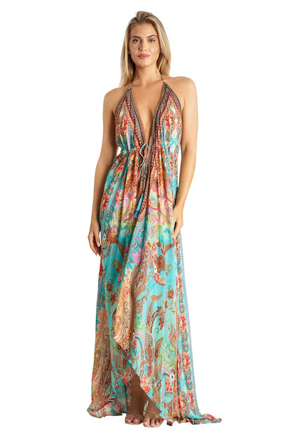 La Moda Clothing Cassini Halter Maxi Dress Multi Small/Medium 2