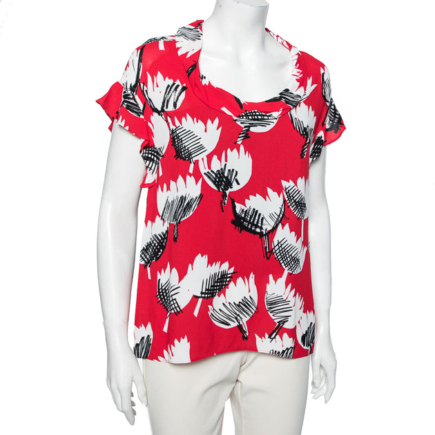 Boutique Moschino Printed Crepe Top Red Small 3
