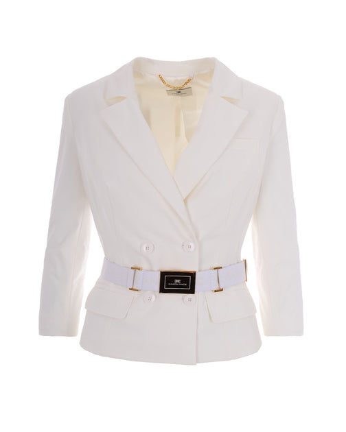 Elisabetta Franchi Bi-Elastane Blazer Ivory EU 46 2