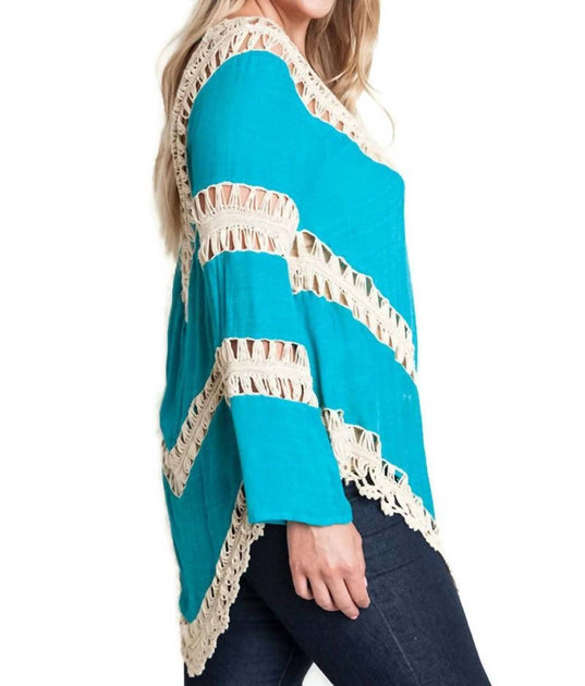 Umgee Bohemian Crochet Trim Tunic Blue Large 3