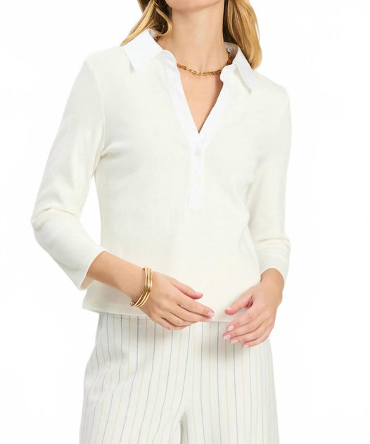 Tyler Boe Poppy Ribbed Collar Top White Large 3