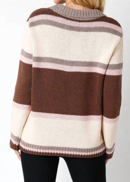 OLIVACEOUS Oversized V-Neck Sweater Brown Large 3