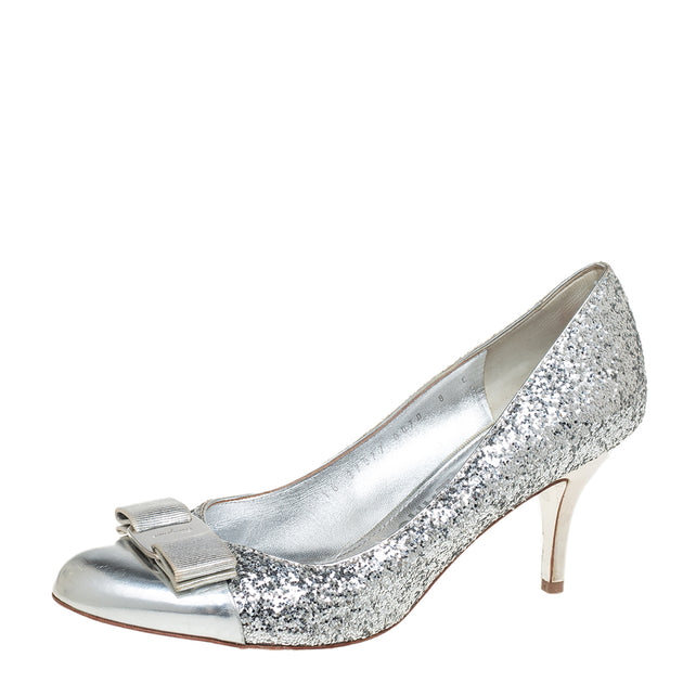 Salvatore Ferragamo Vara Bow Pumps Silver EU 38.5 2