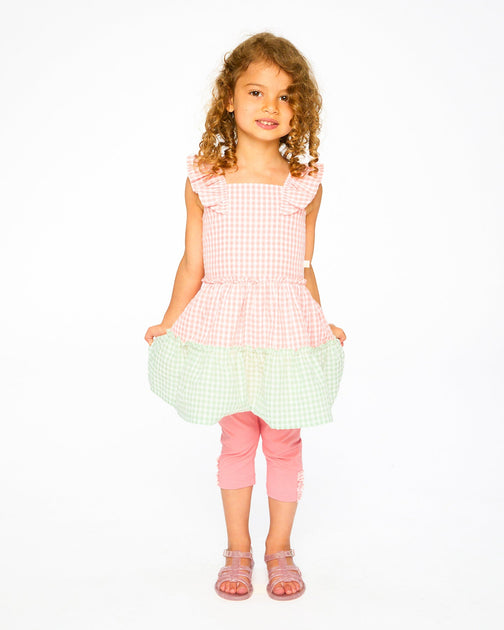 Deux par Deux Ensemble Tunique et Capri Corail Gingham US 8 4