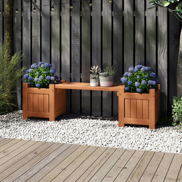 Hivvago Solid Wood Flower Box Mini Outdoor Planter Bench Natural 3