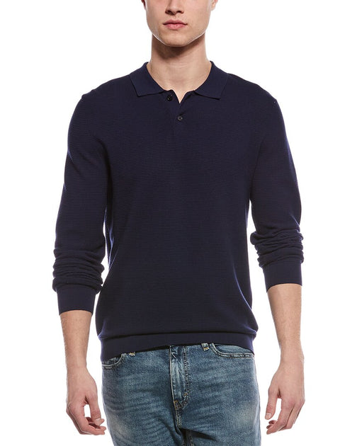 Magaschoni Novelty Knit Polo Sweater Blue Medium 2