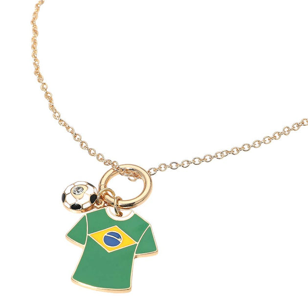 FASHNZFAB Brazil Soccer Ball Jersey Charm Toggle Pendant Necklace Multi One Size 4