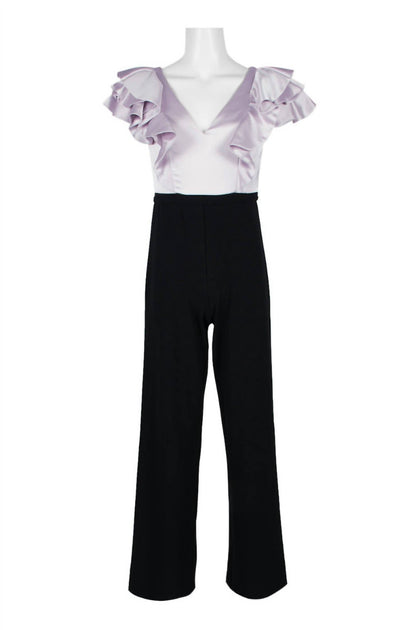 Aidan Mattox V-Neck Flutter Sleeve Satin Crepe Jumpsuit White US 0 3