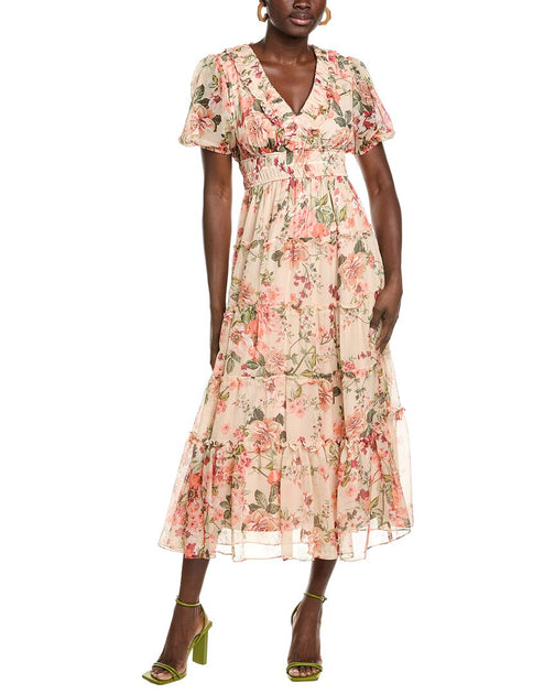 Maison Tara Picasso Chiffon Maxikleid Pink US 10 2