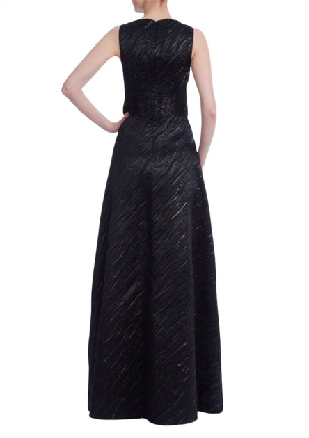 ONE 33 SOCIAL Deep Plunge V-Neckline Metallic Gown Schwarz US 12 4