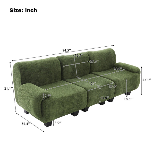 Streamdale Modern Chenille 3-Seater Sofa Beige 4