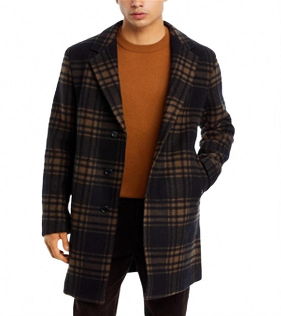 BOSS Cam Check Relaxed Fit Wool Coat In Black | ShopSimon