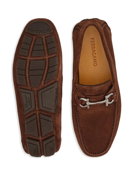 Salvatore Ferragamo Gancini Suede Loafers Brown US 11 3