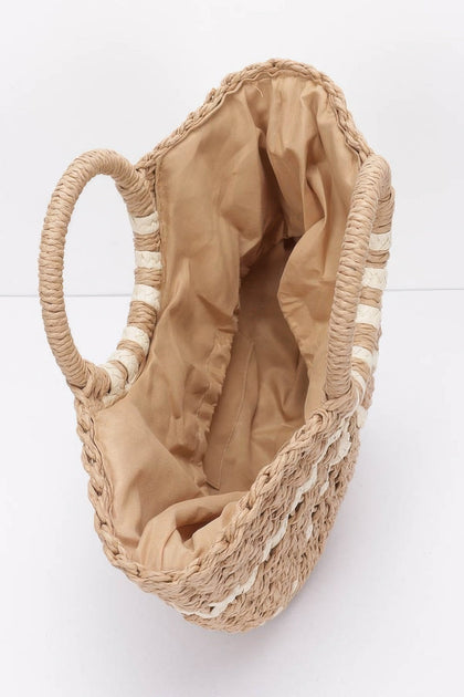 FASHNZFAB Faux Straw Tote Bag Beige One Size 5