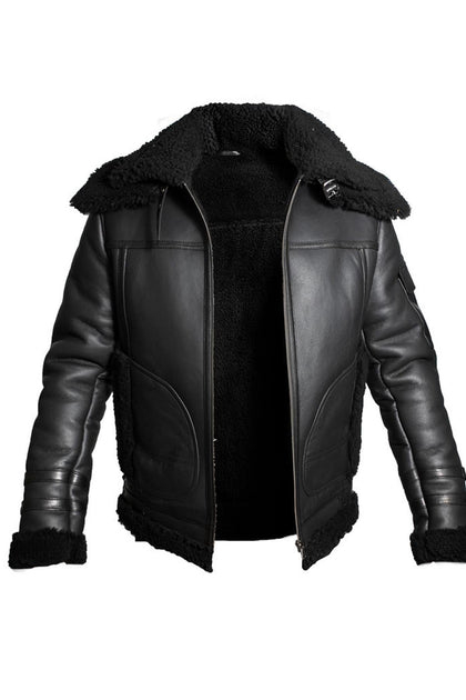 Infinity Hingham Mens Sheepskin Biker Jacket Black Medium 3