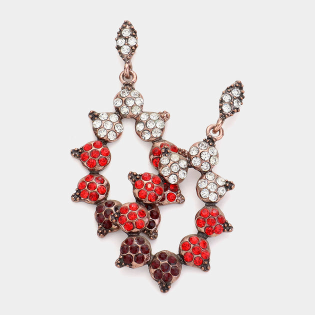 FASHNZFAB Crystal Rhinestone Dangle Earrings Copper Siam Red 2