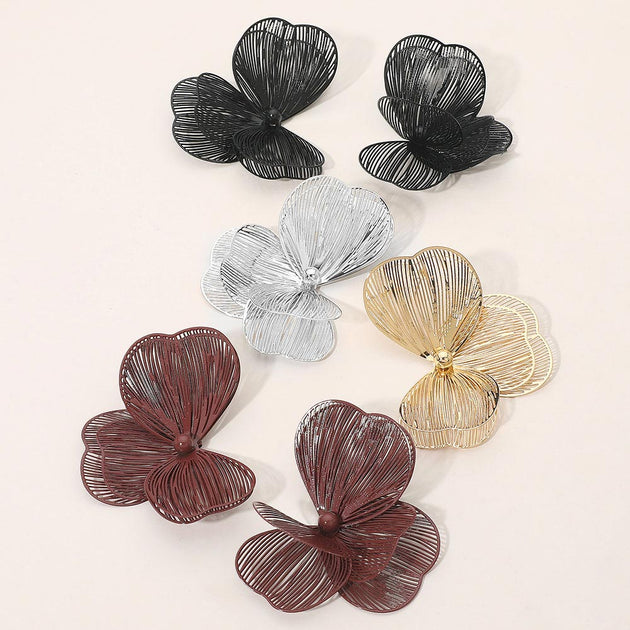 FASHNZFAB Triple Cutout Petal Earrings Black 4