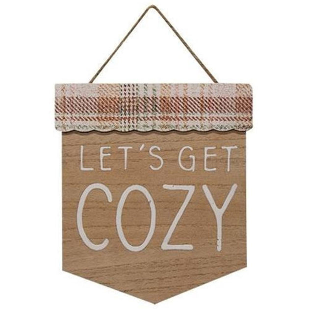 Hivvago Get Cozy Plaid Wood Sign 3