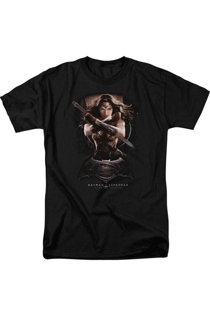 Gildan Batman V Superman Wonder Woman Ground Zero T-Shirt Black Small 2