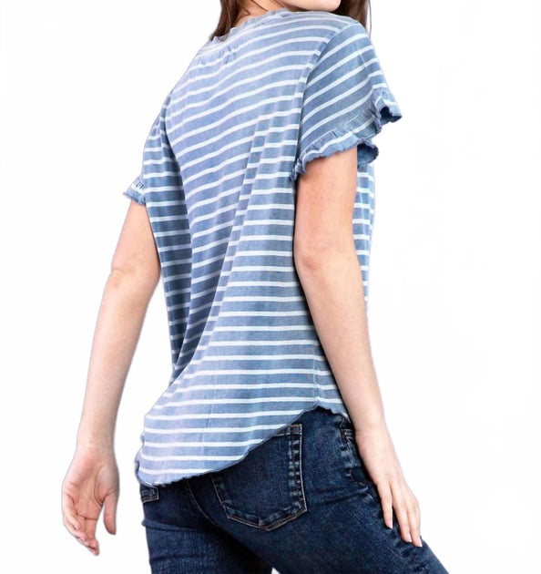 Billy T Ruffle V-Neck Tee Blue XLarge 3