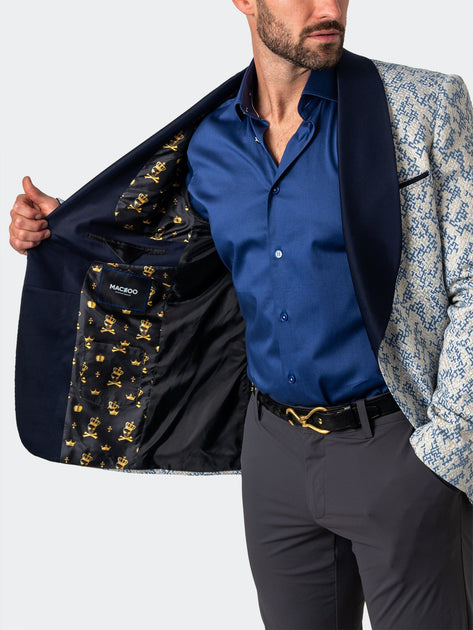 MACEOO Shawl GoldFoil Jacquard Blazer White Blue Small 3