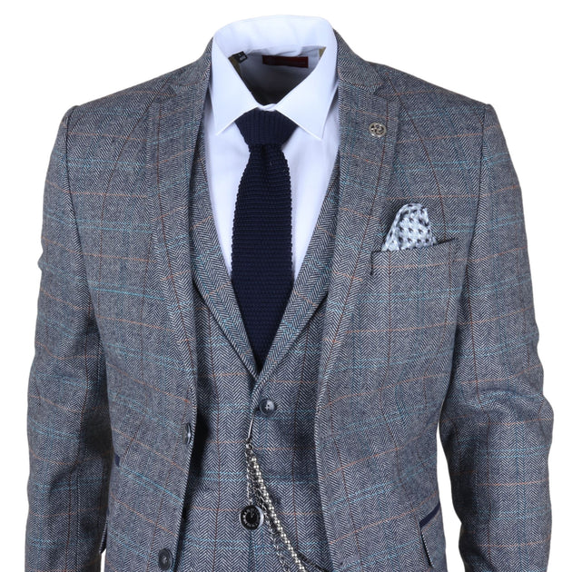 Infinity Herren 3-Teiliger Anzug Hellblau-Grau Karriert US 42 Regular 4