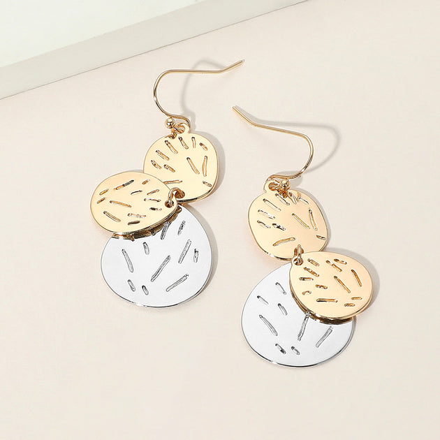 FASHNZFAB Geometric Metal Disc Drop Earrings Silver 4