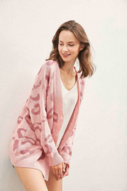 TRUEDAMES Leopard Button Down Cardigan Pink Small 3