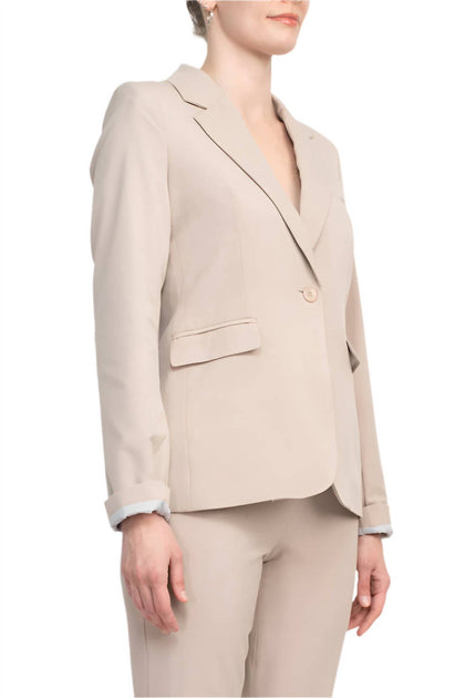 Philosophy Lapel Collar Single Button Flap Pockets Woven Blazer Beige US 6 3