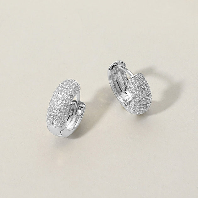 FASHNZFAB CZ Stone Paved Huggie Hoop Earrings Silver 5