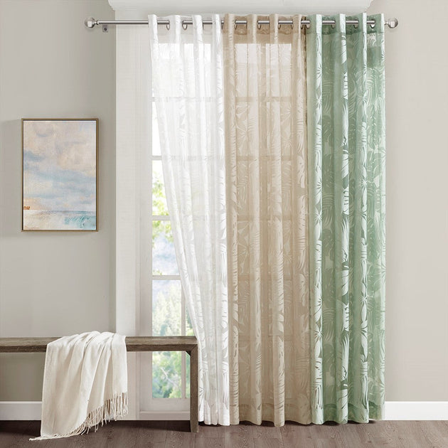 Madison Park Leilani Palm Leaf Sheer Curtain Panel Natural 127x213cm 3