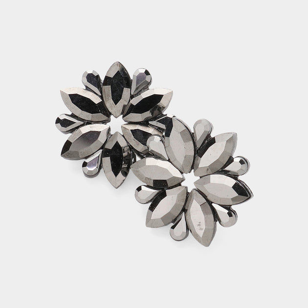 FASHNZFAB Marquise Stone Cluster Flower Evening Earrings Multi 10