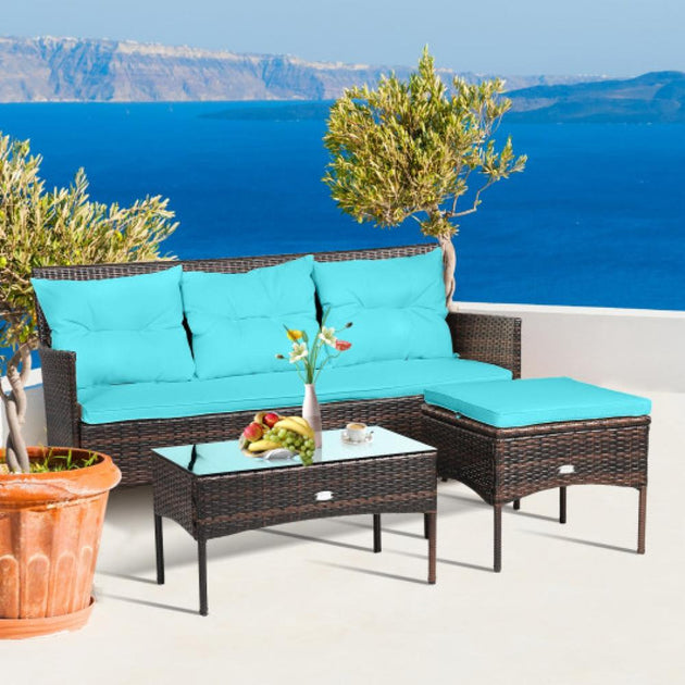 Hivvago 3 Piece Patio Sectional Set Turquoise 5