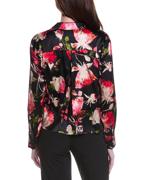 Go Silk Classic Collar Silk-Blend Top Black Small 3
