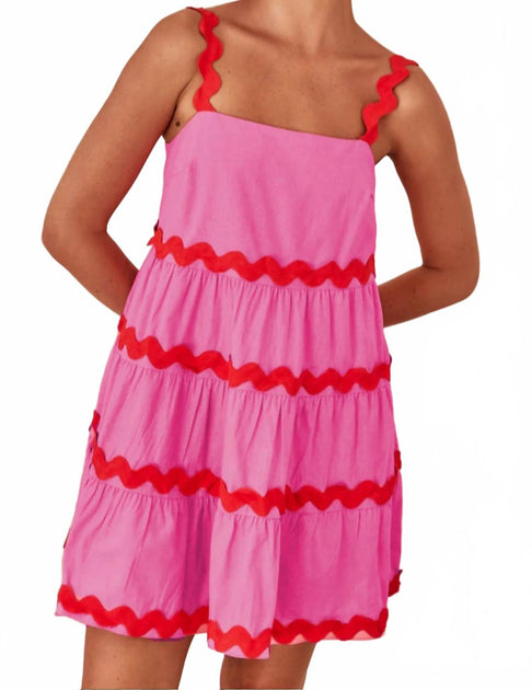 Becoming June Ric Rac Trim Square Neck Dress Pink Large 3