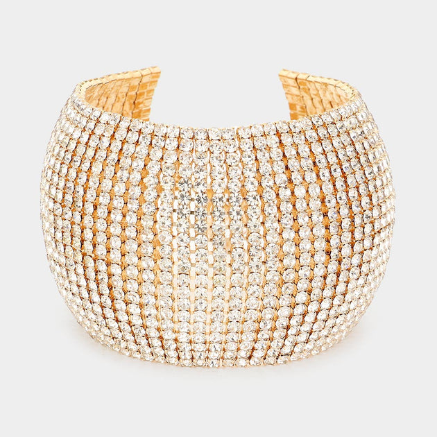 FASHNZFAB 20Lines Rhinestone Bracelet Gold Silver One Size 2
