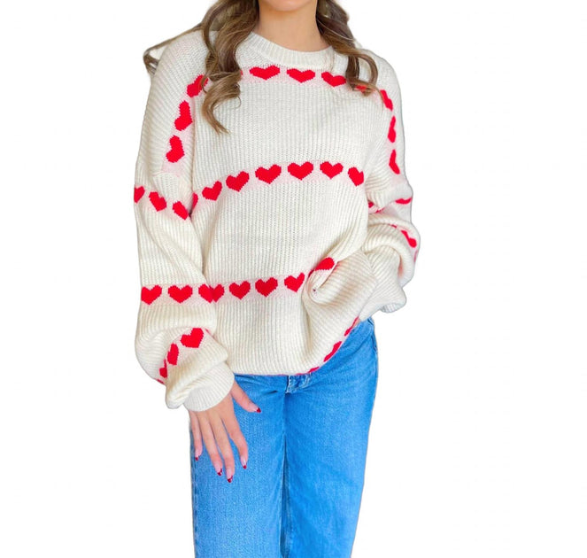 merci Heart Pattern Sweater White Medium 2
