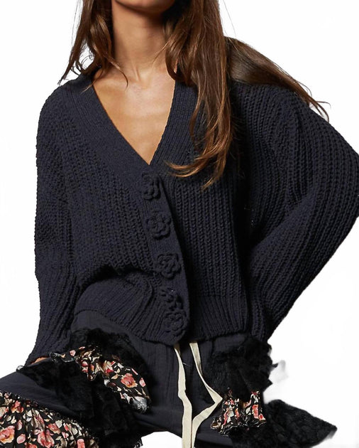 POL Crochet Button Down Cardigan Black Small 4