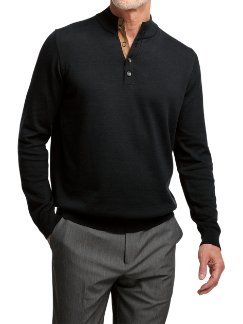 Paul Fredrick Supima Cotton Four Button Mock Neck Sweater Bleu Large Tall 3
