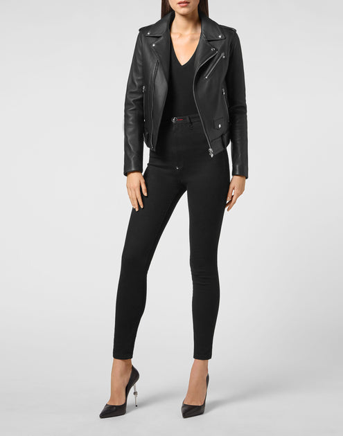 Philipp Plein Biker Leather Jacket Black X-Small 3