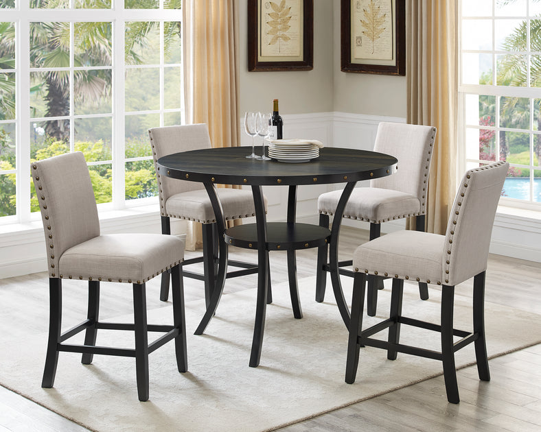 Streamdale Biony Counter Height Dining Set Espresso Tan 2