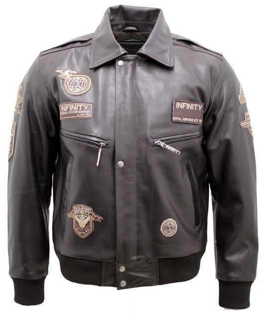 Infinity Mens Leather US Air Force Bomber Jacket Black 4XLarge 4