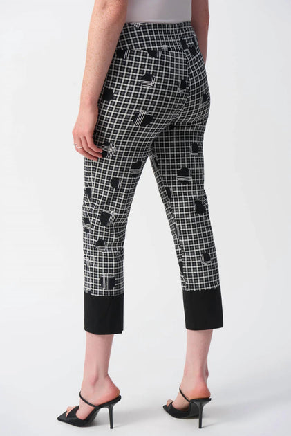 Joseph Ribkoff Plaid And Dot Print Cropped Pants Black UK 10 3